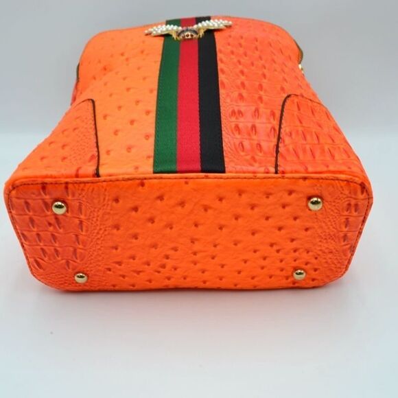 2N1 Queen Bee Stripe Ostrich Croc Backpack - Brown